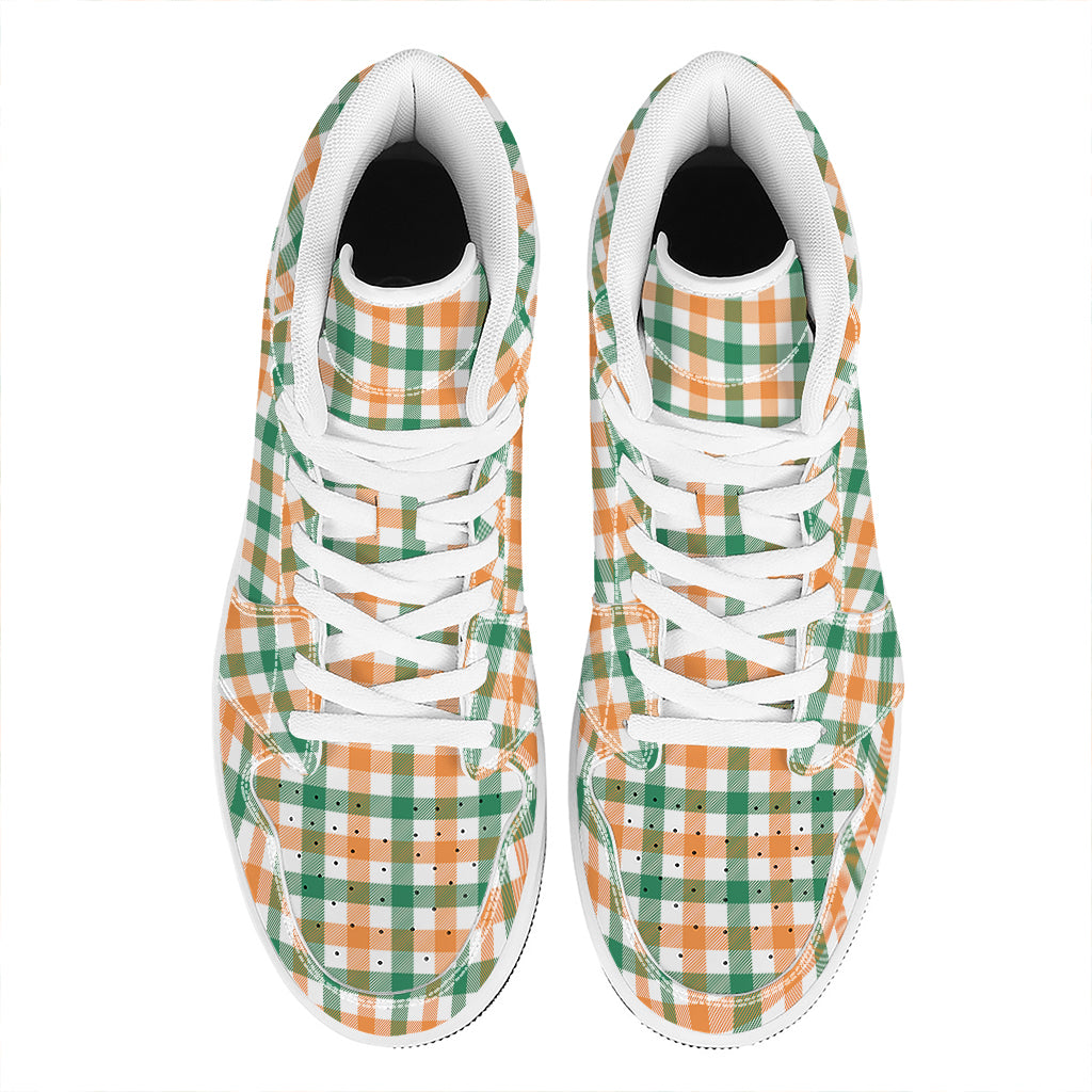 Irish Plaid St. Patrick's Day Print High Top Leather Sneakers