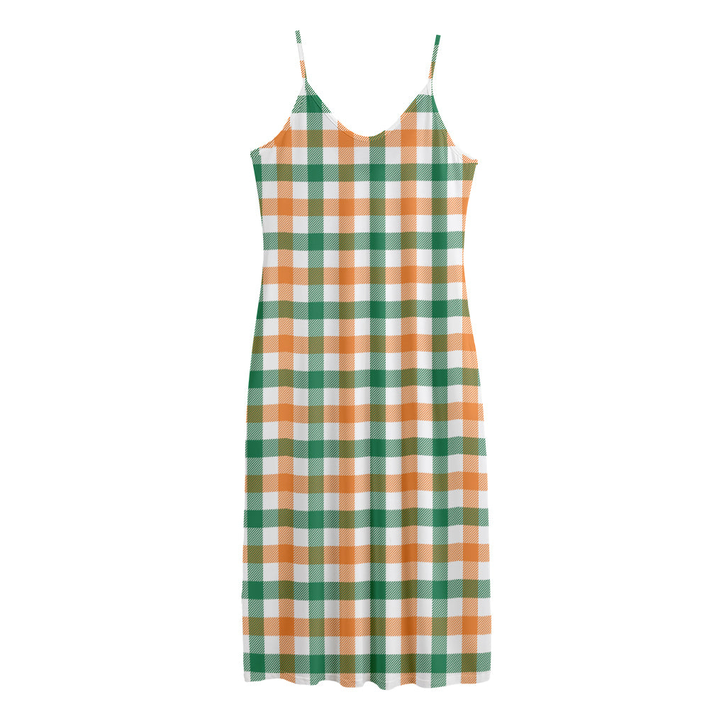 Irish Plaid St. Patrick's Day Print Jersey Midi Cami Dress