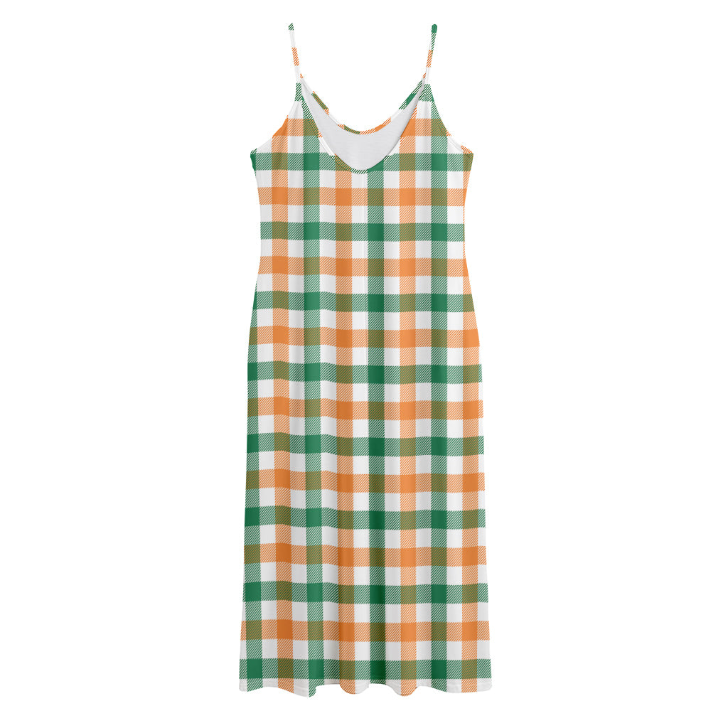Irish Plaid St. Patrick's Day Print Jersey Midi Cami Dress