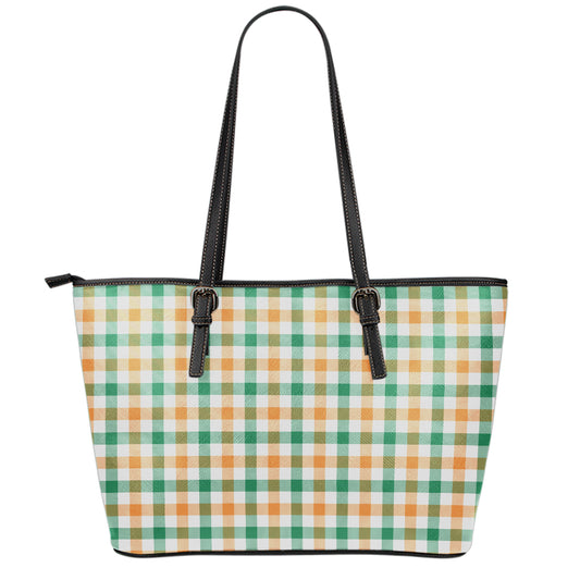 Irish Plaid St. Patrick's Day Print Leather Tote Bag