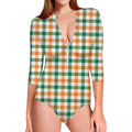 Irish Plaid St. Patrick's Day Print Long Sleeve Swimsuit