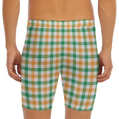 Irish Plaid St. Patrick's Day Print Men's Long Boxer Briefs