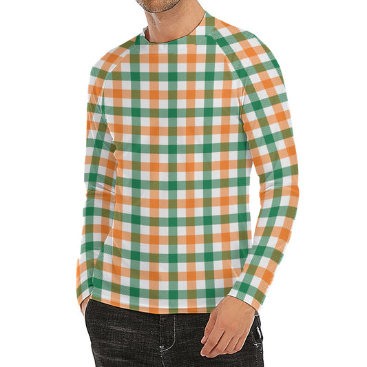 Irish Plaid St. Patrick's Day Print Men's Long Sleeve Rash Guard
