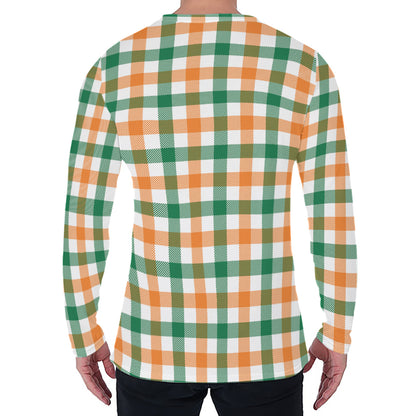 Irish Plaid St. Patrick's Day Print Men's Long Sleeve T-Shirt