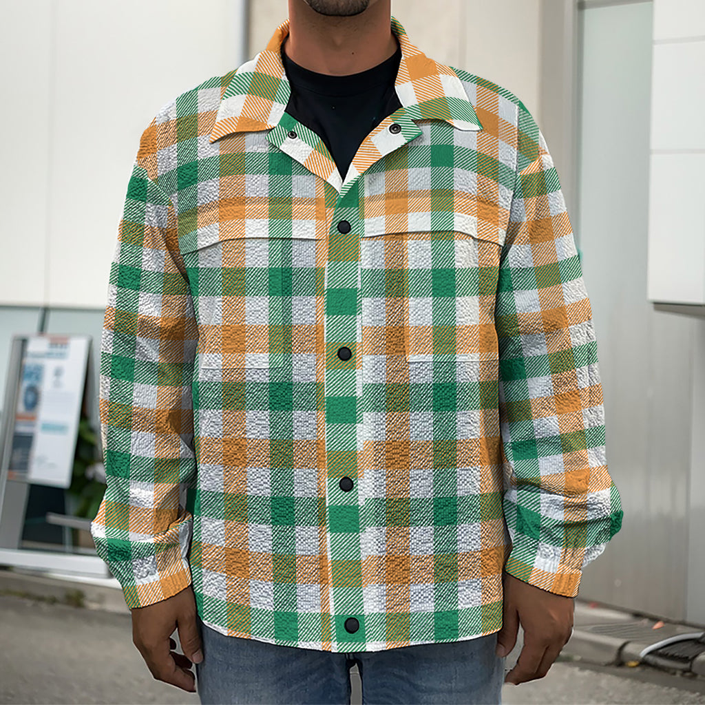 Irish Plaid St. Patrick's Day Print Men's Shirt Jacket