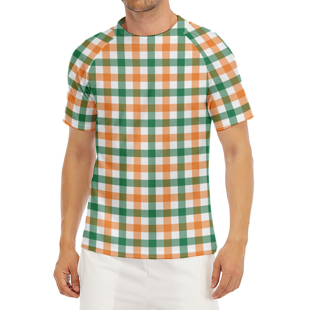 Irish Plaid St. Patrick's Day Print Men's Short Sleeve Rash Guard