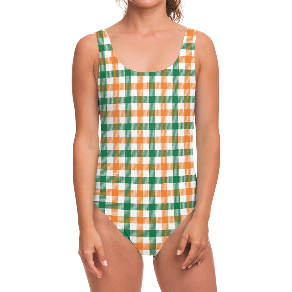 Irish Plaid St. Patrick's Day Print One Piece Swimsuit