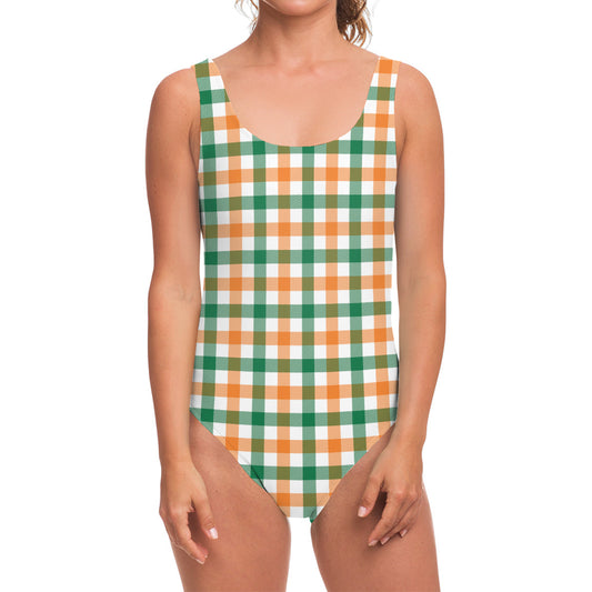 Irish Plaid St. Patrick's Day Print One Piece Swimsuit
