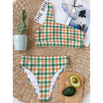 Irish Plaid St. Patrick's Day Print One Shoulder Bikini Top
