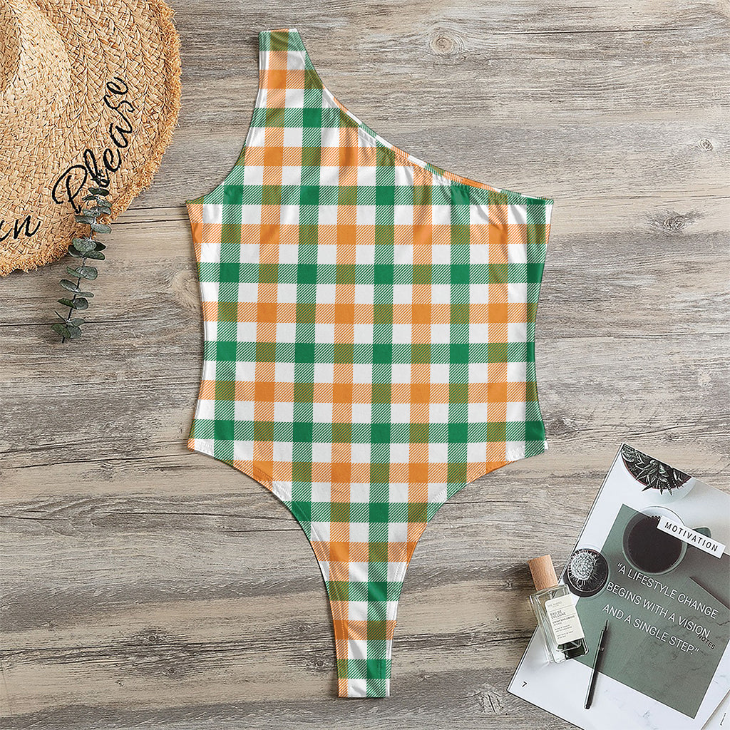 Irish Plaid St. Patrick's Day Print One Shoulder Bodysuit