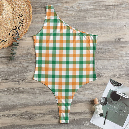 Irish Plaid St. Patrick's Day Print One Shoulder Bodysuit