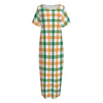 Irish Plaid St. Patrick's Day Print Short Sleeve Long Nightdress
