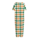 Irish Plaid St. Patrick's Day Print Short Sleeve Long Nightdress