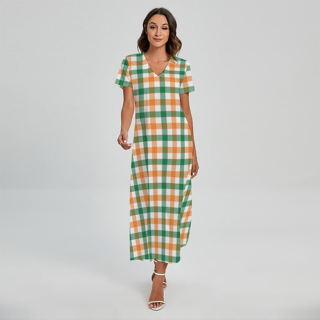 Irish Plaid St. Patrick's Day Print Short Sleeve Maxi Dress