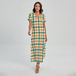 Irish Plaid St. Patrick's Day Print Short Sleeve Maxi Dress
