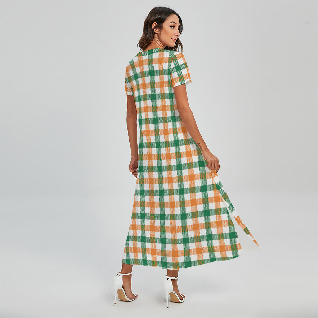 Irish Plaid St. Patrick's Day Print Short Sleeve Maxi Dress