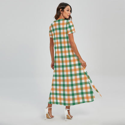 Irish Plaid St. Patrick's Day Print Short Sleeve Maxi Dress