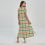 Irish Plaid St. Patrick's Day Print Short Sleeve Maxi Dress