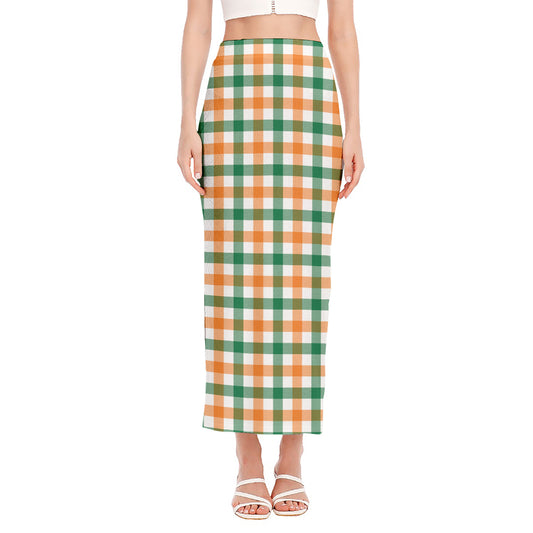 Irish Plaid St. Patrick's Day Print Side Slit Maxi Skirt