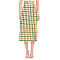 Irish Plaid St. Patrick's Day Print Side Slit Midi Skirt