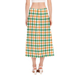 Irish Plaid St. Patrick's Day Print Side Slit Midi Skirt