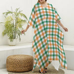 Irish Plaid St. Patrick's Day Print Silk V-Neck Kaftan Dress