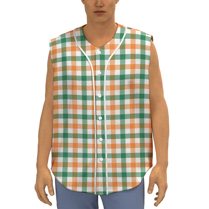 Irish Plaid St. Patrick's Day Print Sleeveless Baseball Jersey