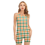 Irish Plaid St. Patrick's Day Print Sleeveless One Piece Swimsuit