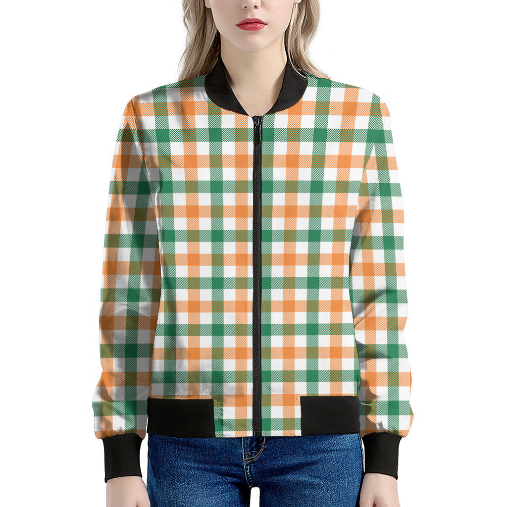 Irish Plaid St. Patrick's Day Print Women's Bomber Jacket