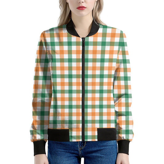 Irish Plaid St. Patrick's Day Print Women's Bomber Jacket