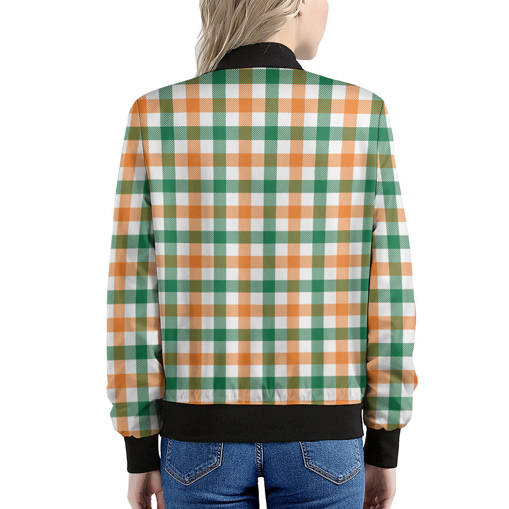 Irish Plaid St. Patrick's Day Print Women's Bomber Jacket