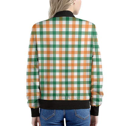 Irish Plaid St. Patrick's Day Print Women's Bomber Jacket