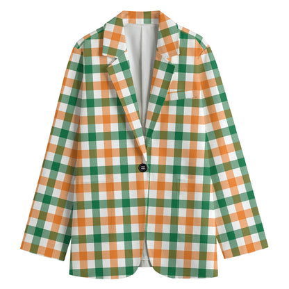 Irish Plaid St. Patrick's Day Print Women's Cotton Blazer