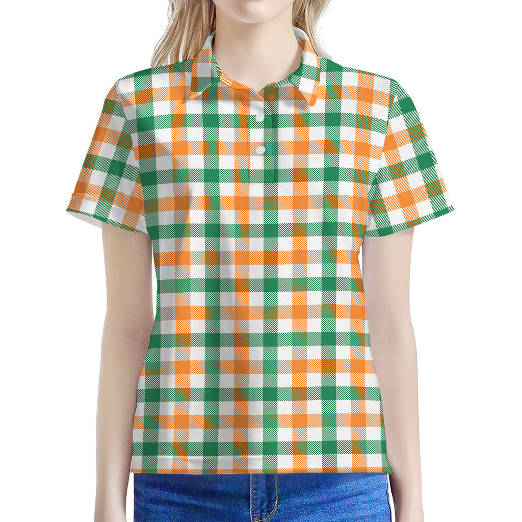 Irish Plaid St. Patrick's Day Print Women's Polo Shirt