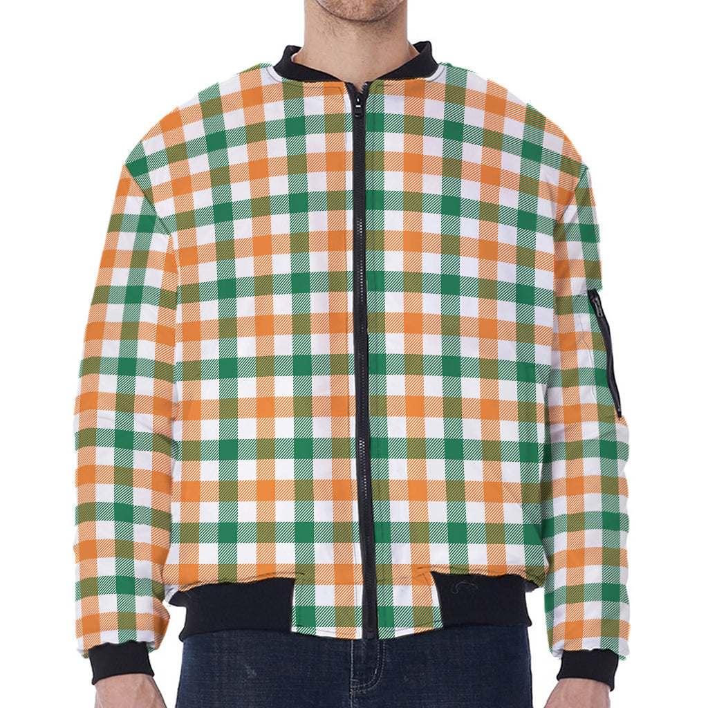 Irish Plaid St. Patrick's Day Print Zip Sleeve Bomber Jacket