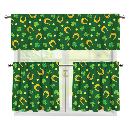 Irish Saint Patrick's Day Pattern Print 3 Piece Kitchen Curtains