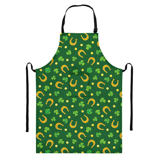 Irish Saint Patrick's Day Pattern Print Bib Apron With Pocket
