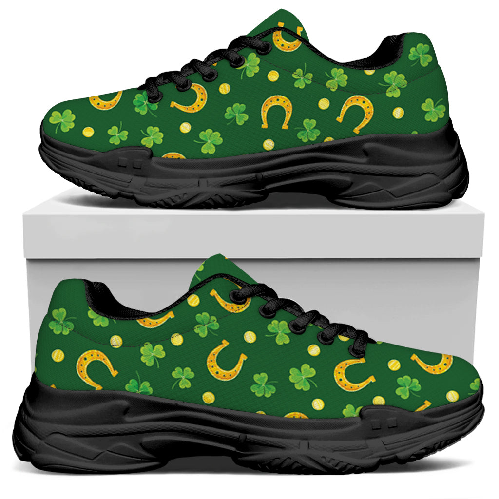Irish Saint Patrick's Day Pattern Print Black Chunky Shoes