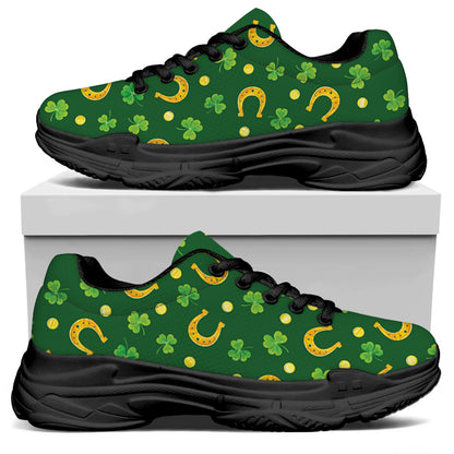 Irish Saint Patrick's Day Pattern Print Black Chunky Shoes