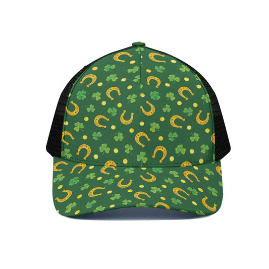 Irish Saint Patrick's Day Pattern Print Black Mesh Trucker Cap
