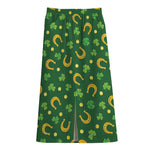 Irish Saint Patrick's Day Pattern Print Cotton Front Slit Maxi Skirt