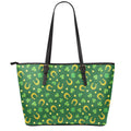 Irish Saint Patrick's Day Pattern Print Leather Tote Bag With Zipper