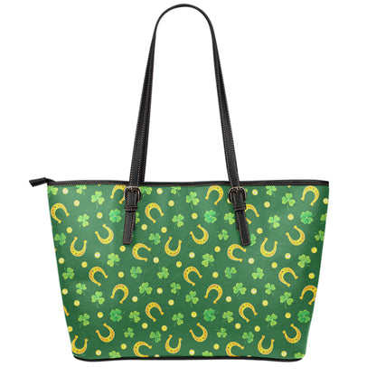 Irish Saint Patrick's Day Pattern Print Leather Tote Bag