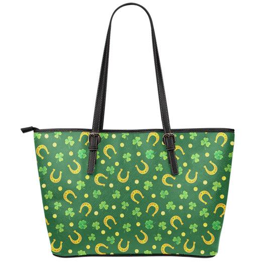 Irish Saint Patrick's Day Pattern Print Leather Tote Bag