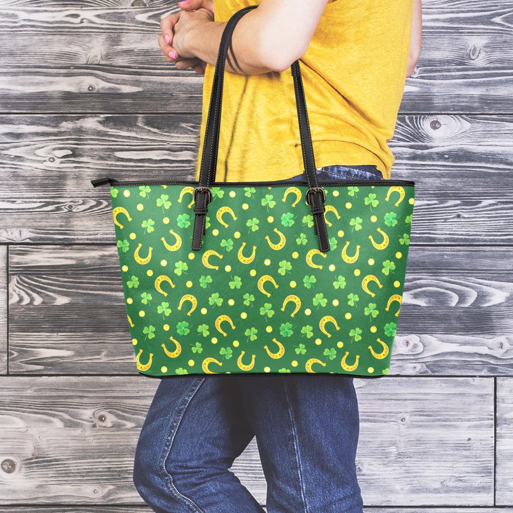 Irish Saint Patrick's Day Pattern Print Leather Tote Bag
