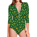 Irish Saint Patrick's Day Pattern Print Long Sleeve Swimsuit
