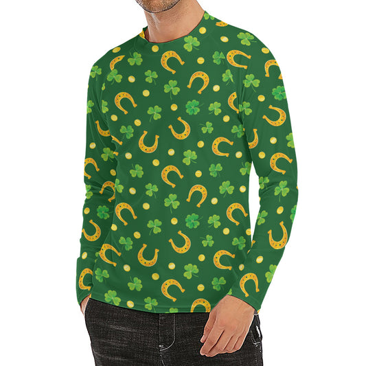 Irish Saint Patrick's Day Pattern Print Men's Long Sleeve Rash Guard