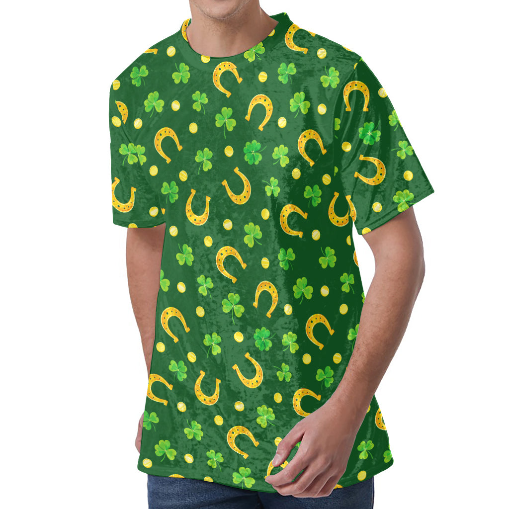 Irish Saint Patrick's Day Pattern Print Men's Velvet T-Shirt