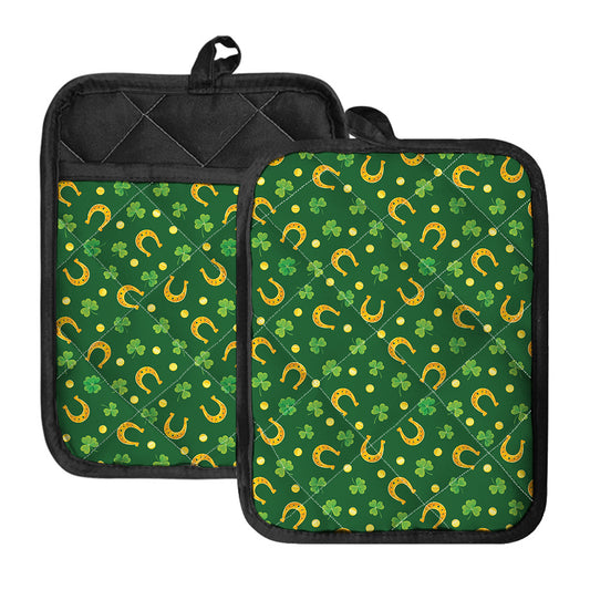 Irish Saint Patrick's Day Pattern Print Pot Holders With Pocket