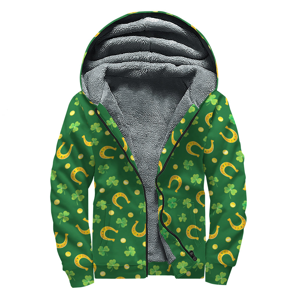 Irish Saint Patrick's Day Pattern Print Sherpa Lined Zip Up Hoodie